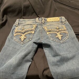 Rock Revival Blue Jeans with Tan Stitching